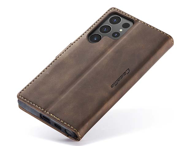 CaseMe Slim Synthetic Leather Wallet Case with Stand for Samsung Galaxy S24 Ultra - Chocolate