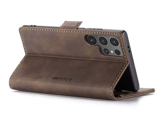 CaseMe Slim Synthetic Leather Wallet Case with Stand for Samsung Galaxy S24 Ultra - Chocolate