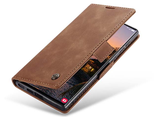 CaseMe Slim Synthetic Leather Wallet Case with Stand for Samsung Galaxy S24 Ultra - Tan Leather Wallet Case