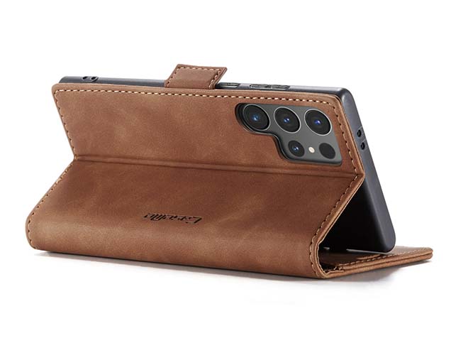 CaseMe Slim Synthetic Leather Wallet Case with Stand for Samsung Galaxy S24 Ultra - Tan