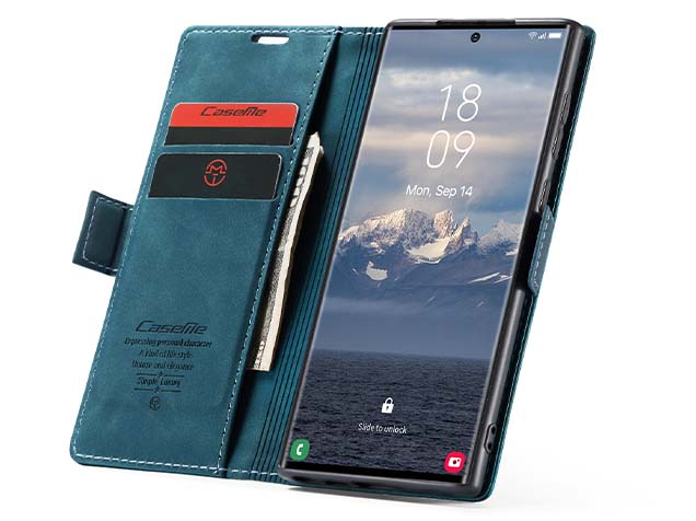 CaseMe Slim Synthetic Leather Wallet Case with Stand for Samsung Galaxy S24 Ultra - Teal