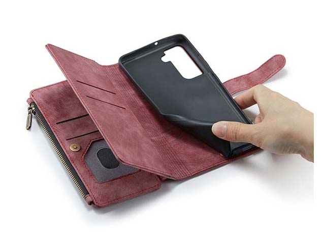 CaseMe Synthetic Leather Wallet Case with Zipper Pocket for Samsung Galaxy S24 - Blush