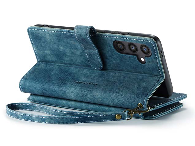 CaseMe Synthetic Leather Wallet Case with Zipper Pocket for Samsung Galaxy S24 - Teal Leather Wallet Case