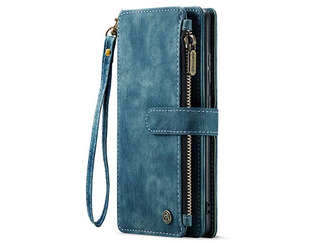 CaseMe Synthetic Leather Wallet Case with Zipper Pocket for Samsung Galaxy S24 - Teal