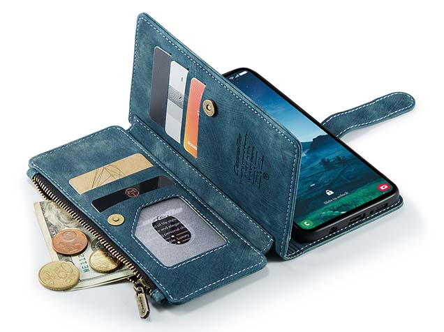 CaseMe Synthetic Leather Wallet Case with Zipper Pocket for Samsung Galaxy S24 - Teal