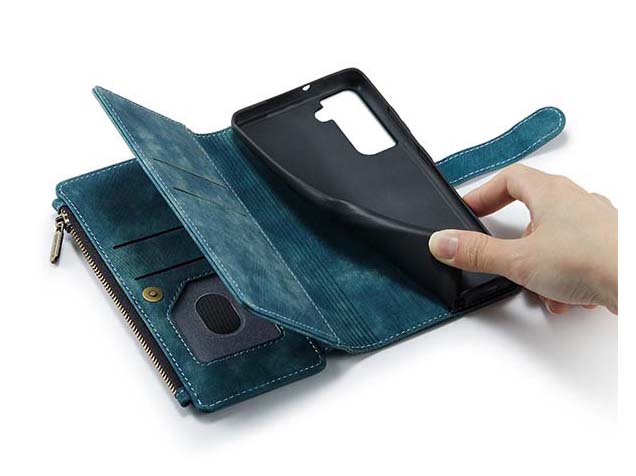 CaseMe Synthetic Leather Wallet Case with Zipper Pocket for Samsung Galaxy S24 - Teal