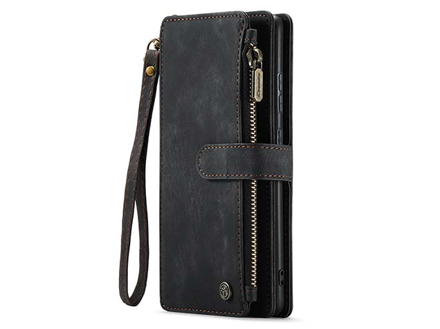 CaseMe Synthetic Leather Wallet Case with Zipper Pocket for Samsung Galaxy S24+ - Charcoal