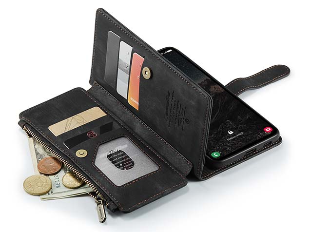 CaseMe Synthetic Leather Wallet Case with Zipper Pocket for Samsung Galaxy S24+ - Charcoal