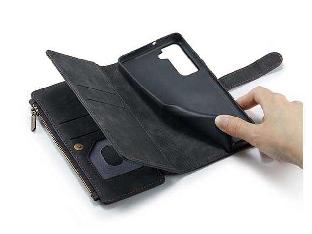 CaseMe Synthetic Leather Wallet Case with Zipper Pocket for Samsung Galaxy S24+ - Charcoal