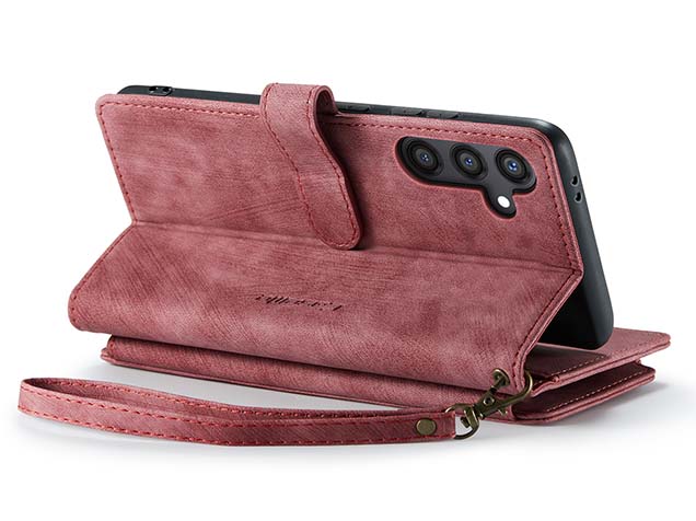 CaseMe Synthetic Leather Wallet Case with Zipper Pocket for Samsung Galaxy S24+ - Blush Leather Wallet Case