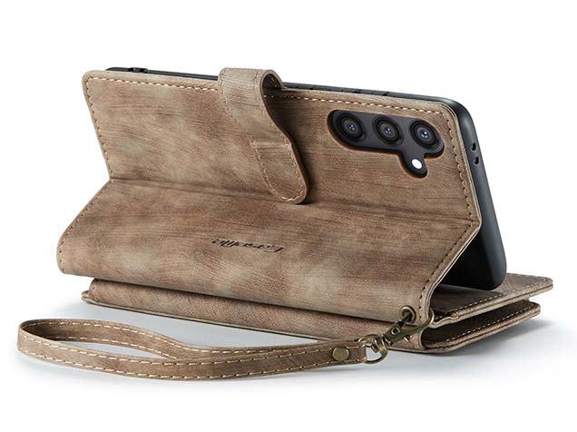 CaseMe Synthetic Leather Wallet Case with Zipper Pocket for Samsung Galaxy S24+ - Desert Taupe Leather Wallet Case