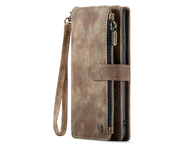CaseMe Synthetic Leather Wallet Case with Zipper Pocket for Samsung Galaxy S24+ - Desert Taupe
