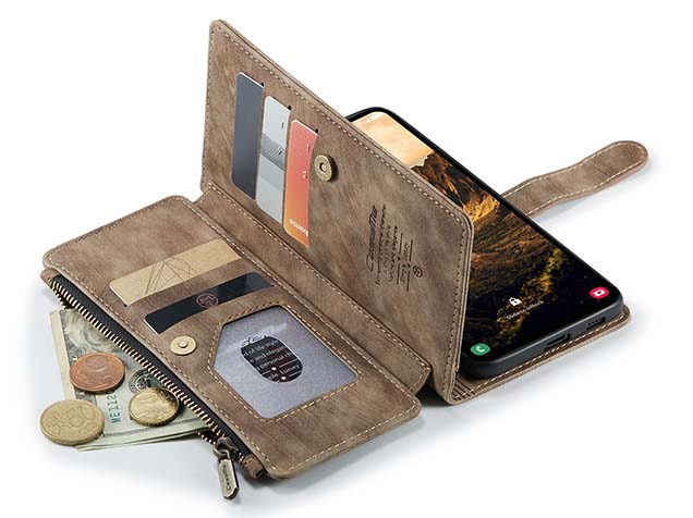 CaseMe Synthetic Leather Wallet Case with Zipper Pocket for Samsung Galaxy S24+ - Desert Taupe