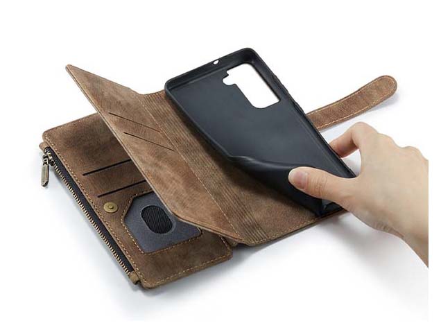 CaseMe Synthetic Leather Wallet Case with Zipper Pocket for Samsung Galaxy S24+ - Desert Taupe