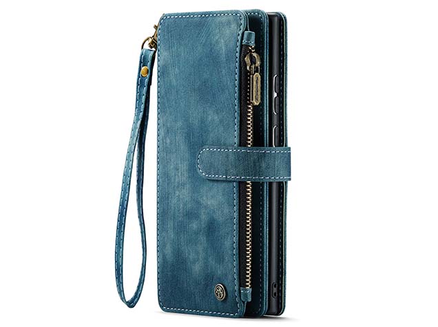 CaseMe Synthetic Leather Wallet Case with Zipper Pocket for Samsung Galaxy S24 Ultra - Teal