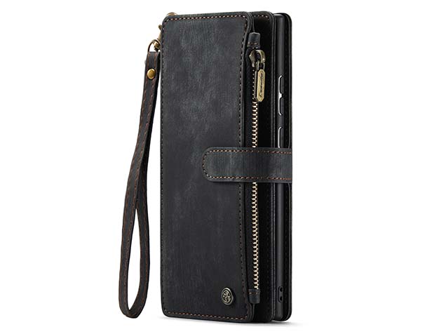 CaseMe Synthetic Leather Wallet Case with Zipper Pocket for Samsung Galaxy S24 Ultra - Charcoal