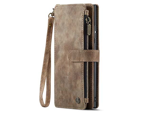 CaseMe Synthetic Leather Wallet Case with Zipper Pocket for Samsung Galaxy S24 Ultra - Desert Taupe