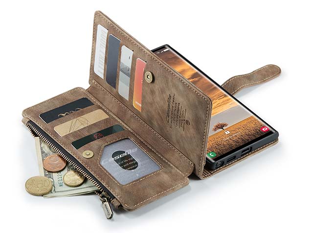 CaseMe Synthetic Leather Wallet Case with Zipper Pocket for Samsung Galaxy S24 Ultra - Desert Taupe