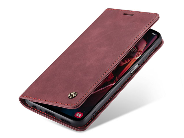 CaseMe Slim Synthetic Leather Wallet Case with Stand for Samsung Galaxy A15 - Burgundy Leather Wallet Case