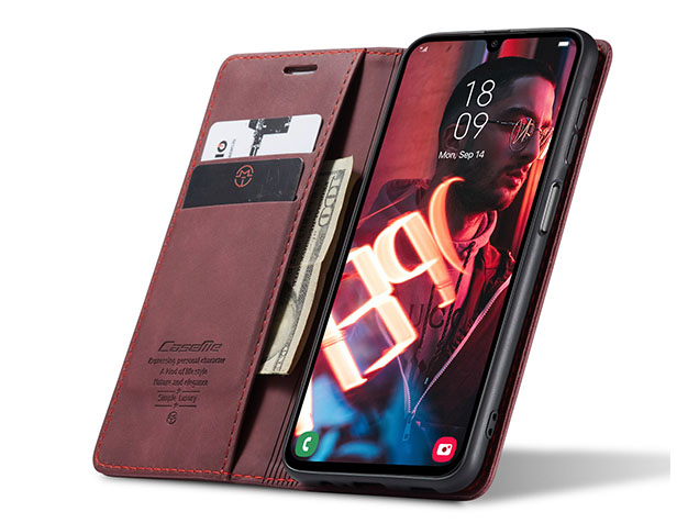 CaseMe Slim Synthetic Leather Wallet Case with Stand for Samsung Galaxy A15 - Burgundy