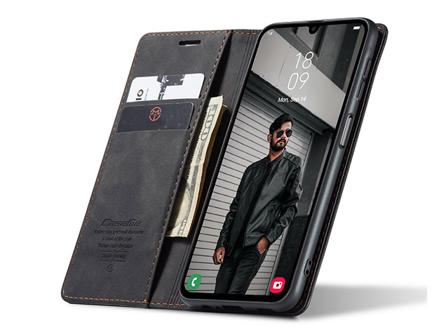 CaseMe Slim Synthetic Leather Wallet Case with Stand for Samsung Galaxy A15 - Charcoal