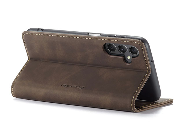 CaseMe Slim Synthetic Leather Wallet Case with Stand for Samsung Galaxy A15 - Chocolate
