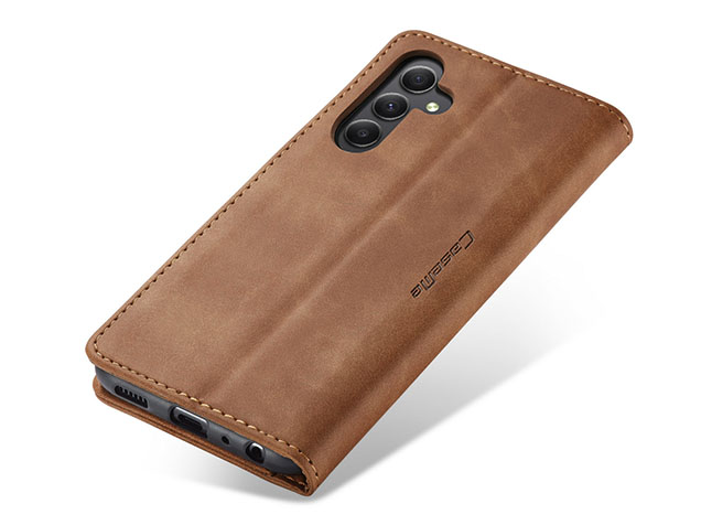 CaseMe Slim Synthetic Leather Wallet Case with Stand for Samsung Galaxy A15 - Tan