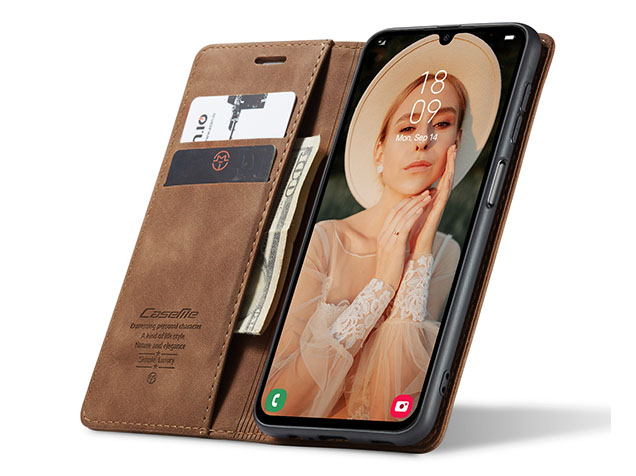 CaseMe Slim Synthetic Leather Wallet Case with Stand for Samsung Galaxy A15 - Tan