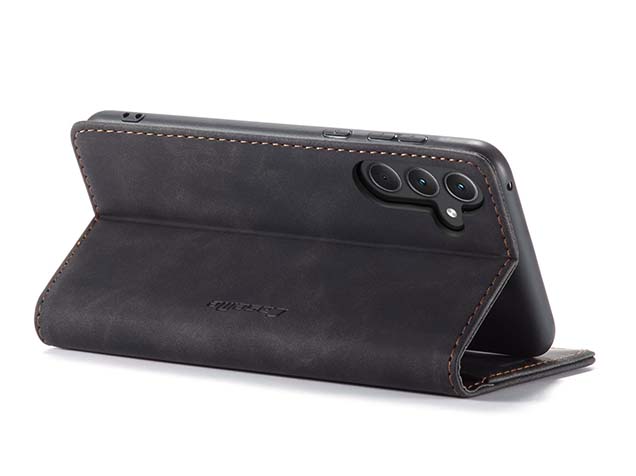 CaseMe Slim Synthetic Leather Wallet Case with Stand for Samsung Galaxy A35 - Charcoal