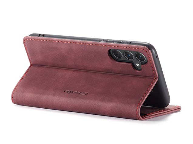 CaseMe Slim Synthetic Leather Wallet Case with Stand for Samsung Galaxy A35 - Burgundy