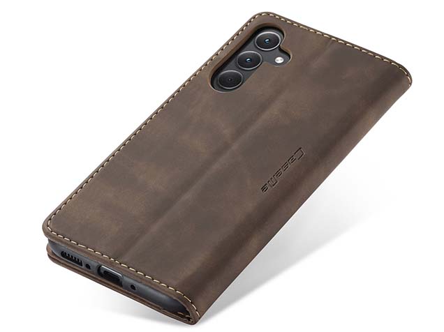 CaseMe Slim Synthetic Leather Wallet Case with Stand for Samsung Galaxy A35 - Chocolate