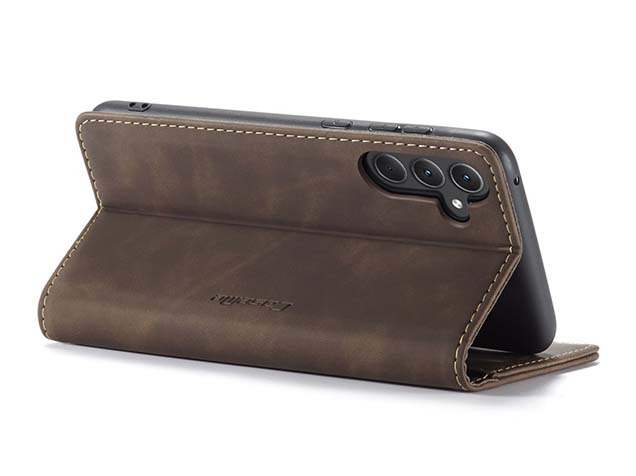 CaseMe Slim Synthetic Leather Wallet Case with Stand for Samsung Galaxy A35 - Chocolate