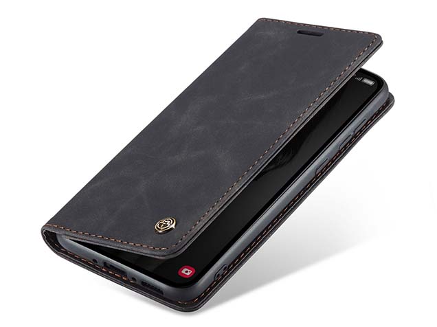 CaseMe Slim Synthetic Leather Wallet Case with Stand for Samsung Galaxy A55 - Charcoal Leather Wallet Case