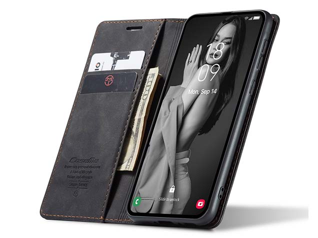 CaseMe Slim Synthetic Leather Wallet Case with Stand for Samsung Galaxy A55 - Charcoal