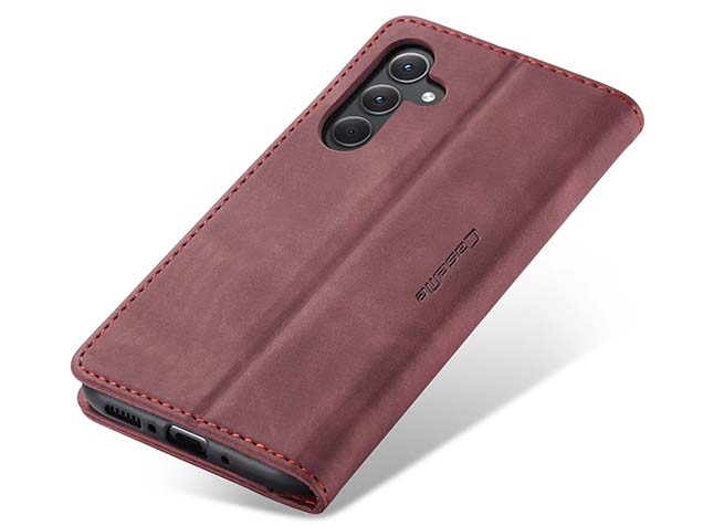 CaseMe Slim Synthetic Leather Wallet Case with Stand for Samsung Galaxy A55 - Burgundy
