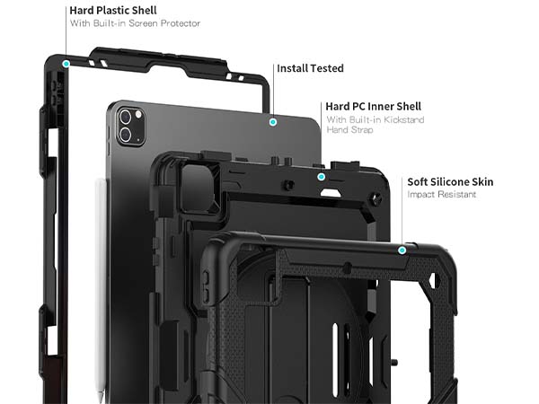 Rugged Impact Case for iPad Pro 12.9 - 2022 (6th Gen) - Classic Black