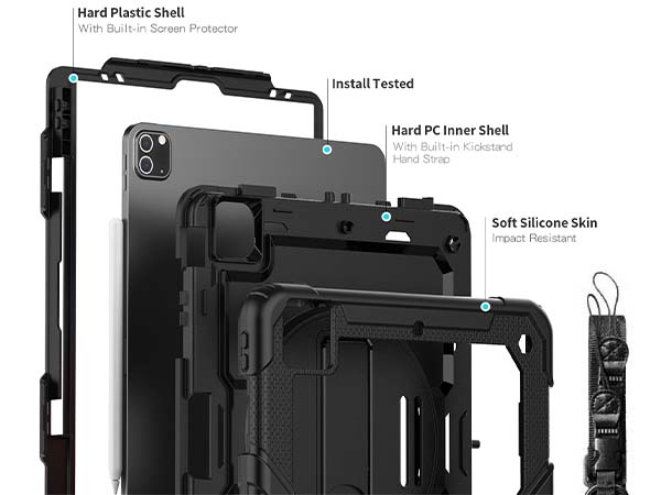 Rugged Impact Case with Strap for iPad Pro 12.9 - 2020 (4th Gen) - Classic Black