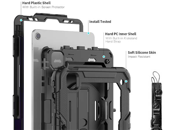 Rugged Impact Case with Strap for iPad Air 4 - Classic Black