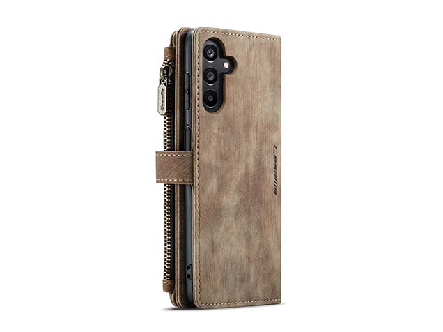 CaseMe Synthetic Leather Wallet Case with Zipper Pocket for Samsung Galaxy A15 - Desert Taupe