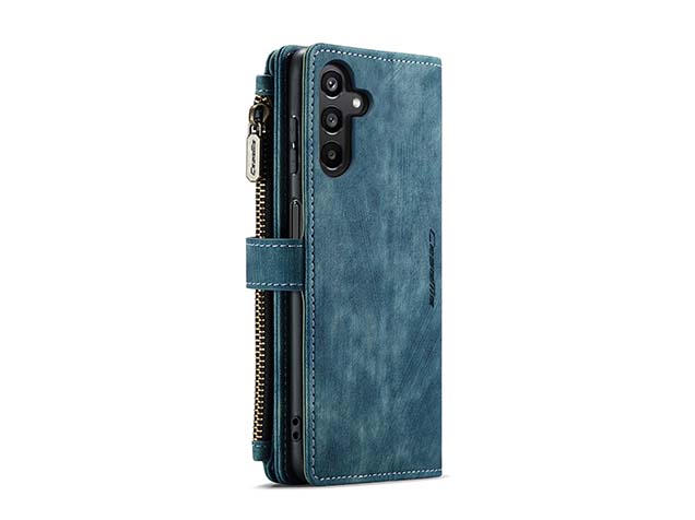 CaseMe Synthetic Leather Wallet Case with Zipper Pocket for Samsung Galaxy A35 - Teal