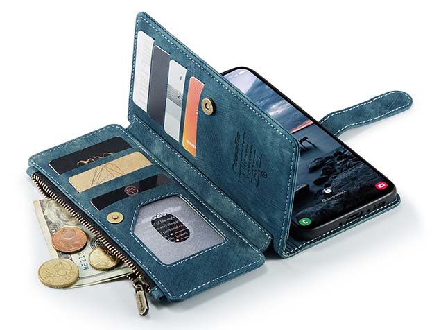 CaseMe Synthetic Leather Wallet Case with Zipper Pocket for Samsung Galaxy A35 - Teal