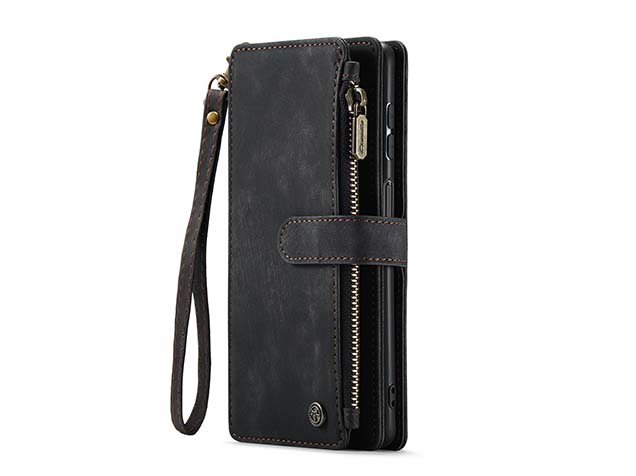 CaseMe Synthetic Leather Wallet Case with Zipper Pocket for Samsung Galaxy A35 - Charcoal