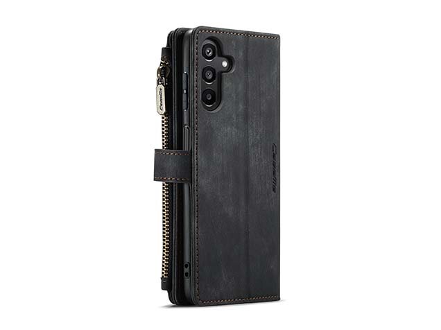 CaseMe Synthetic Leather Wallet Case with Zipper Pocket for Samsung Galaxy A35 - Charcoal