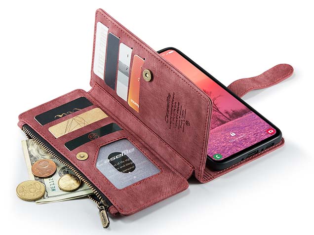 CaseMe Synthetic Leather Wallet Case with Zipper Pocket for Samsung Galaxy A35 - Blush