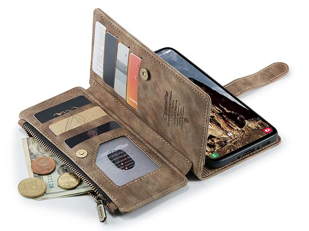 CaseMe Synthetic Leather Wallet Case with Zipper Pocket for Samsung Galaxy A35 - Desert Taupe