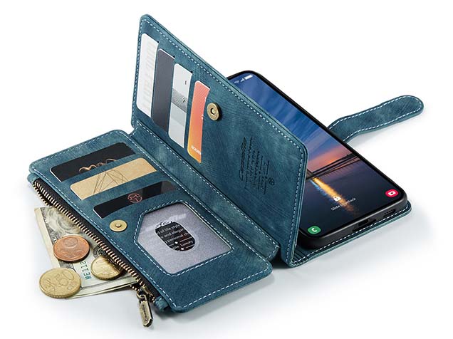 CaseMe Synthetic Leather Wallet Case with Zipper Pocket for Samsung Galaxy A55 - Teal