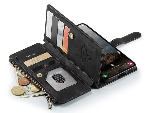 CaseMe Synthetic Leather Wallet Case with Zipper Pocket for Samsung Galaxy A55 - Charcoal