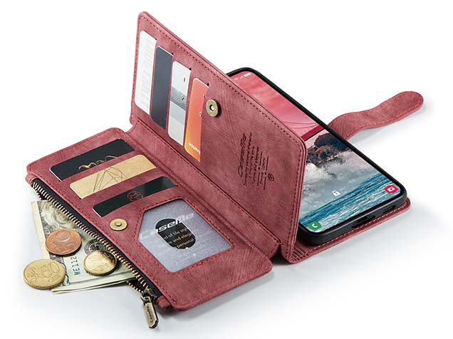 CaseMe Synthetic Leather Wallet Case with Zipper Pocket for Samsung Galaxy A55 - Blush