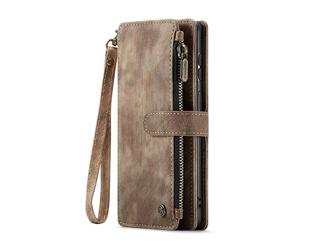 CaseMe Synthetic Leather Wallet Case with Zipper Pocket for Samsung Galaxy A55 - Desert Taupe