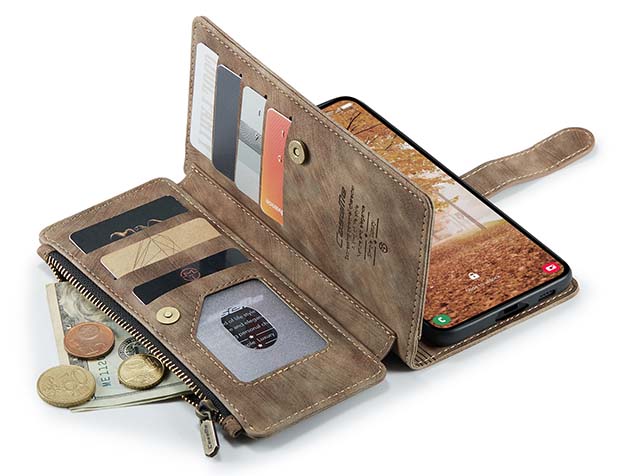 CaseMe Synthetic Leather Wallet Case with Zipper Pocket for Samsung Galaxy A55 - Desert Taupe